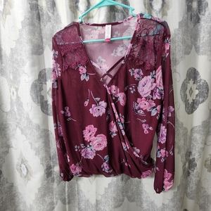 Maroon Flower Shirt Large